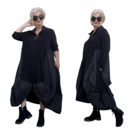 IZZY Style viscose A-lijn jurk met inzet van taft /stretch/zwart