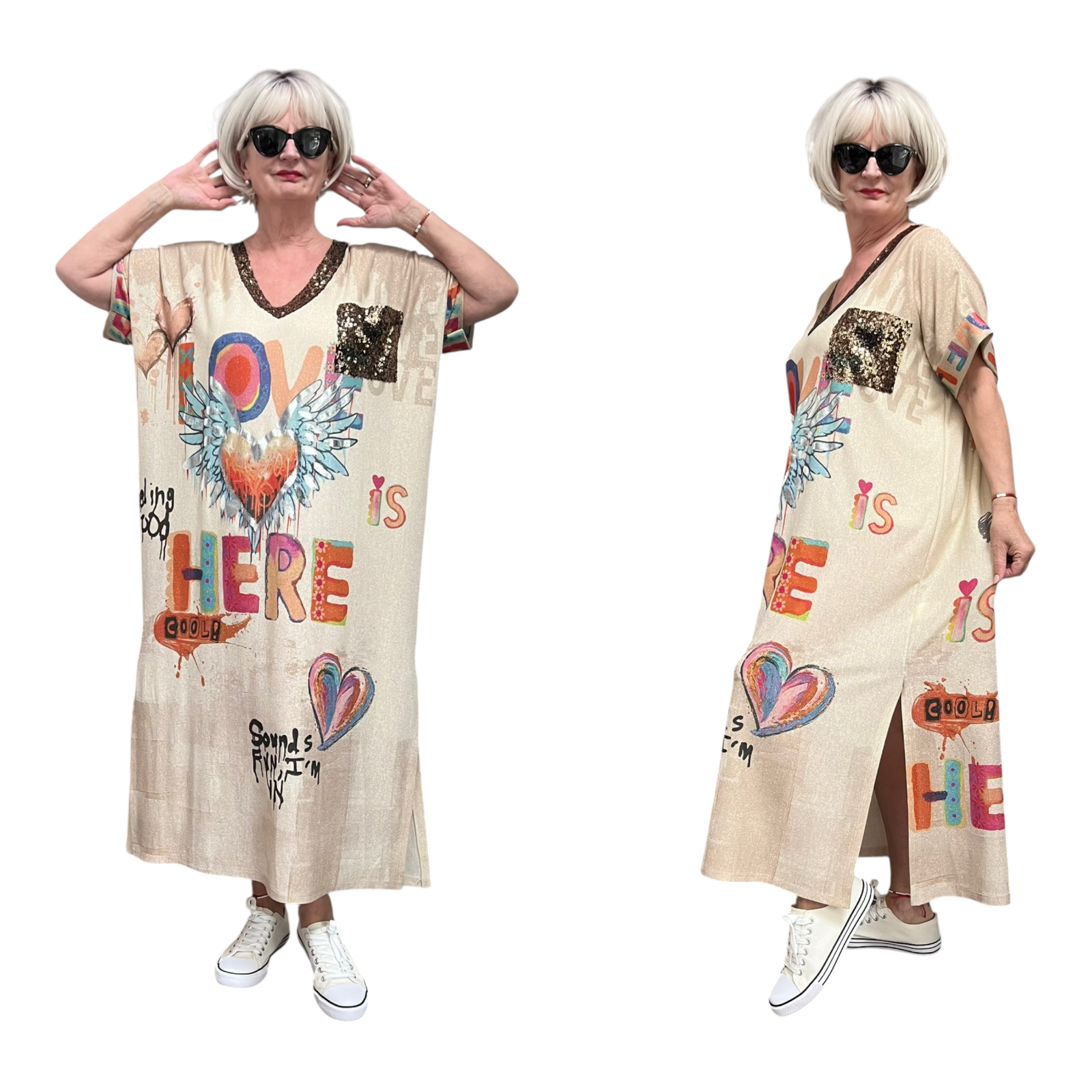 CHARME MODA oversized jurk met glitters stretch