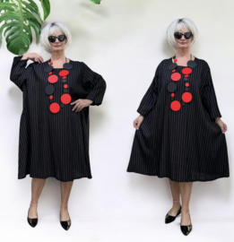 AKH oversized linnen mix A-lijn jurk/tuniek met zakken apart zwart