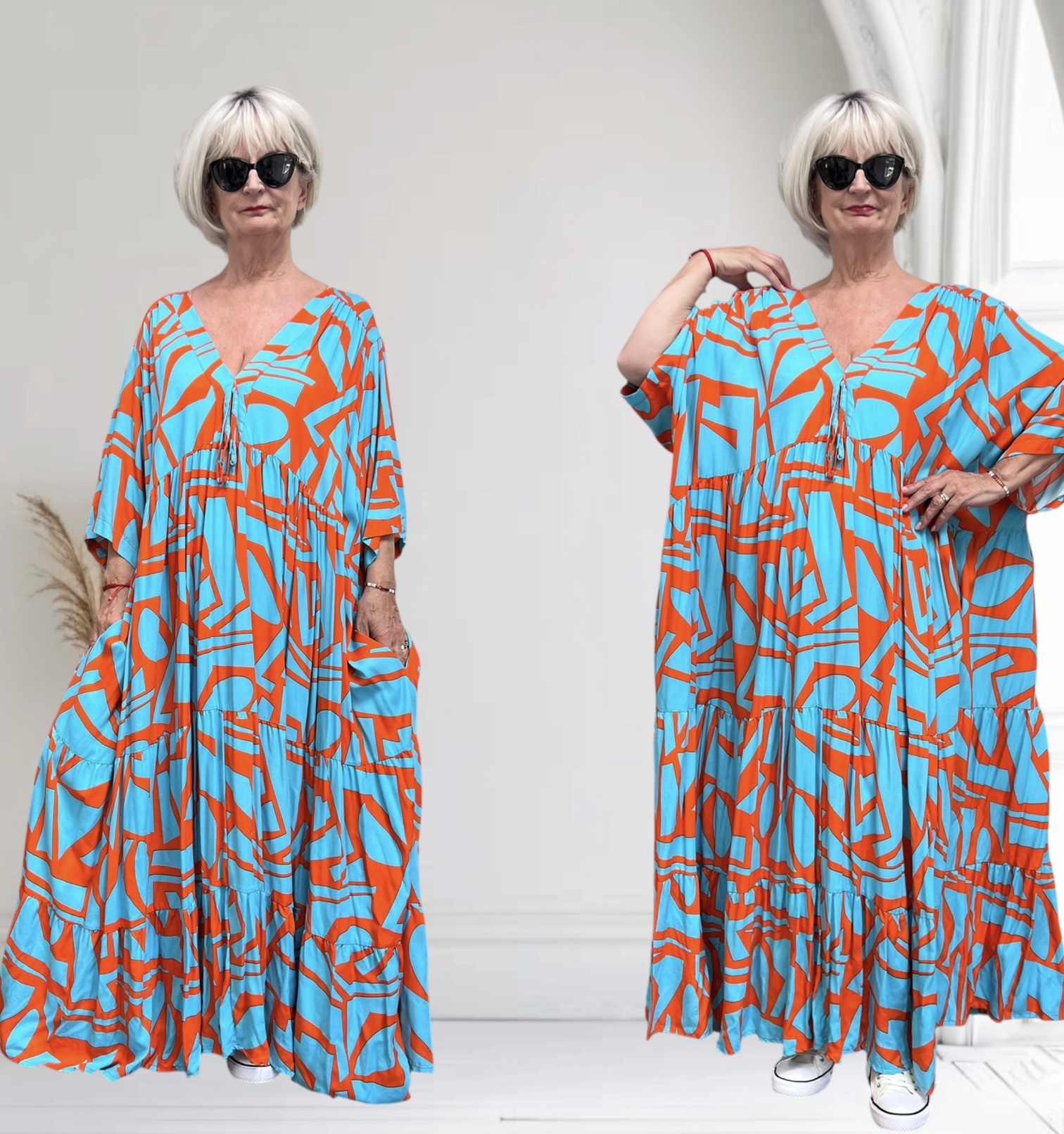 Vincenzo Allocca oversized viscose  BOHO A-lijn jurk apart