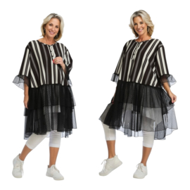 AKH viscose A-lijn jurk met inzet van tule zwart/wit