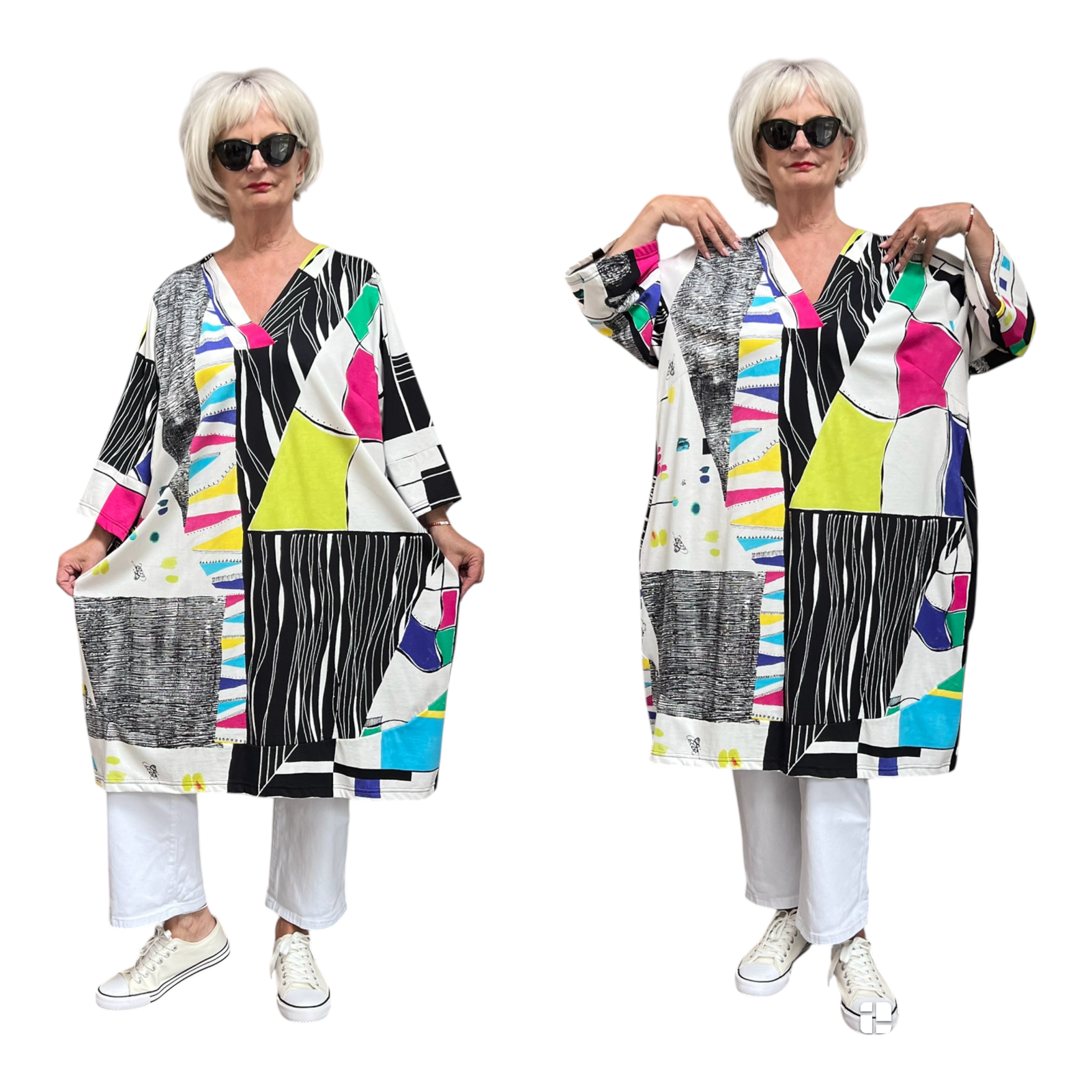 Ophilia oversized katoen jurk met zakken/ stretch