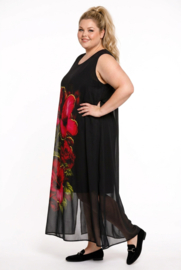 SASHA DIVA oversized chiffon  A-lijn jurk + blazer  zwart met bloemen