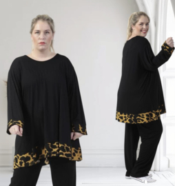 AKH oversized tricot viscose mix A-lijn tuniek apart stretch zwart/geel