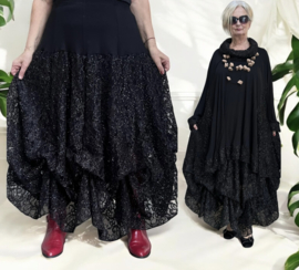 AKH oversized viscose rok met glitter KANT en met verstelbare ploien stretch