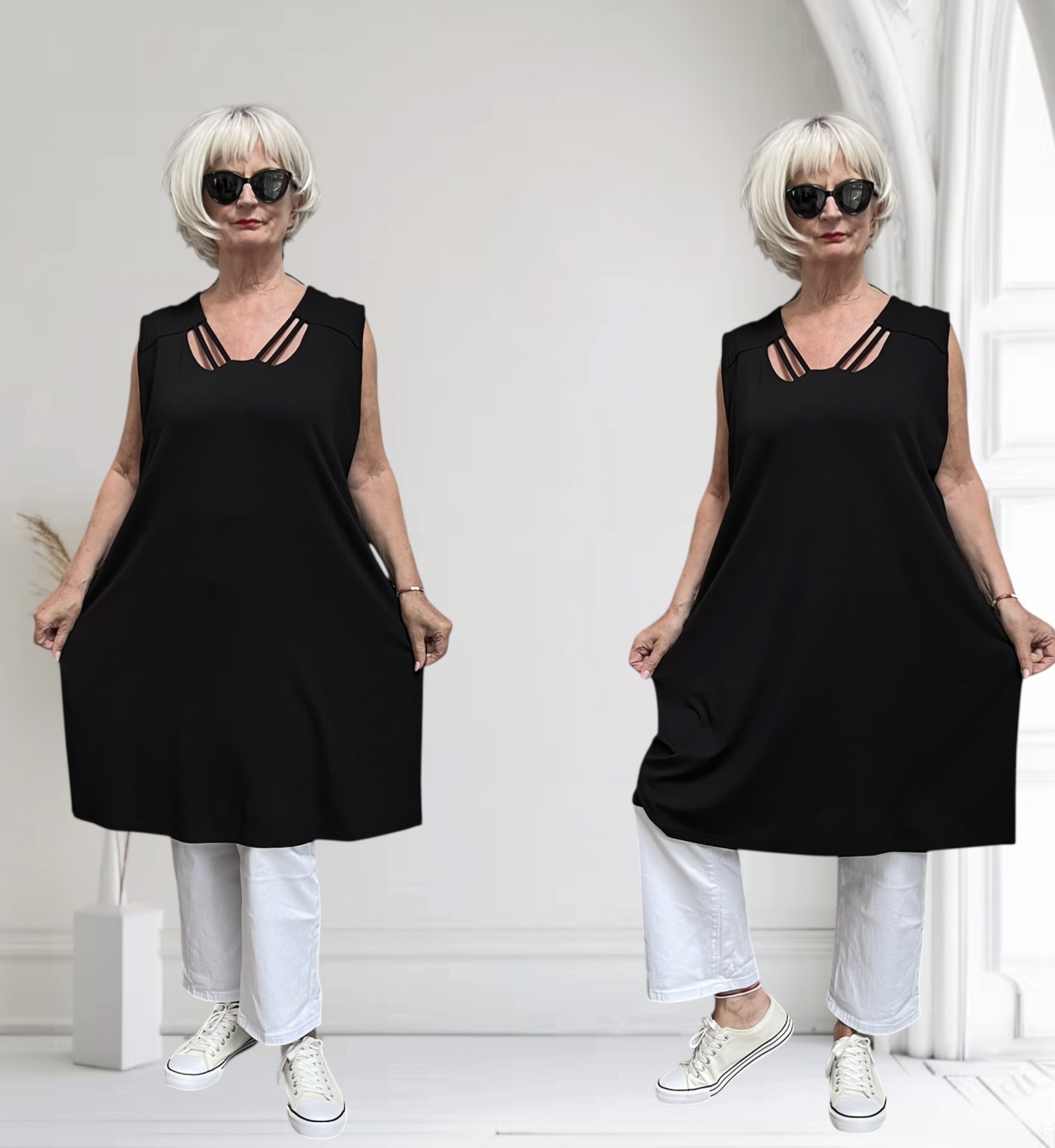 New Jersey viscose A-lijn tuniek met aparte decolleté/ stretch/zwart