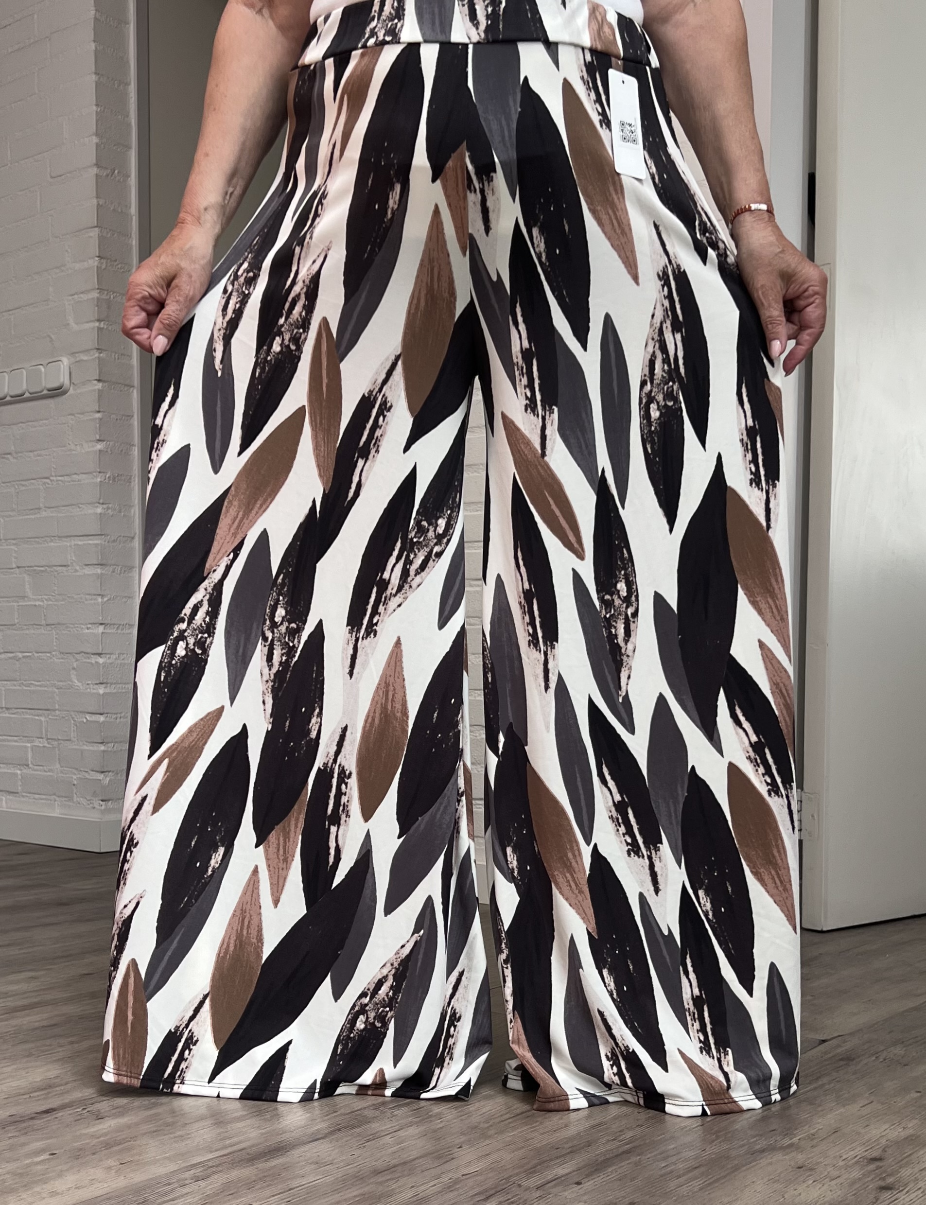 ITALY Mode jersey viscose  wijde broek apart /zeer rekbaar zwart/grijs/beige