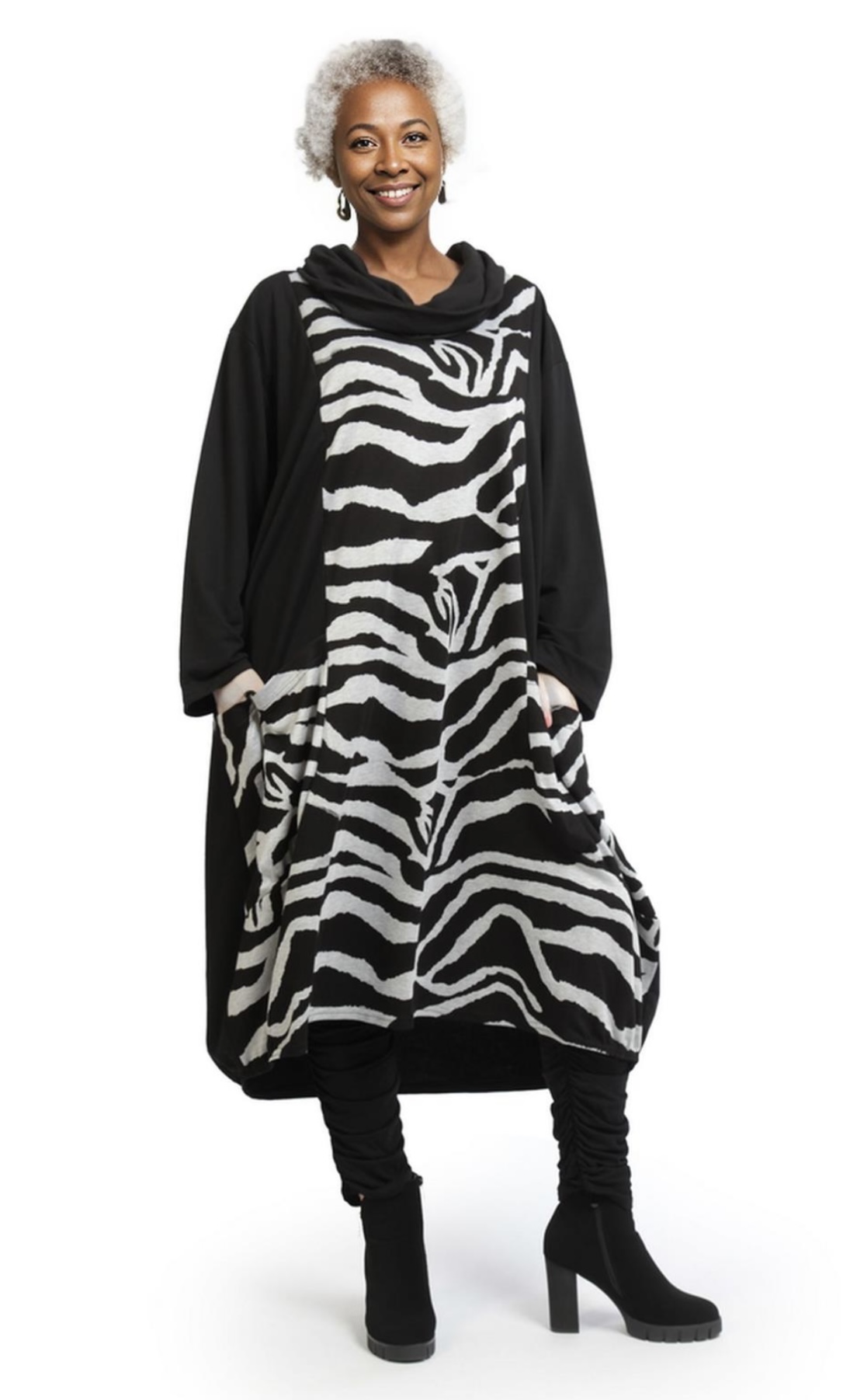 AKH oversized viscose mix tuniek apart stretch zwart/grijs