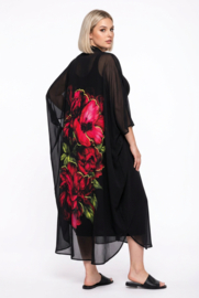 SASHA DIVA oversized chiffon  A-lijn jurk + blazer  zwart met bloemen