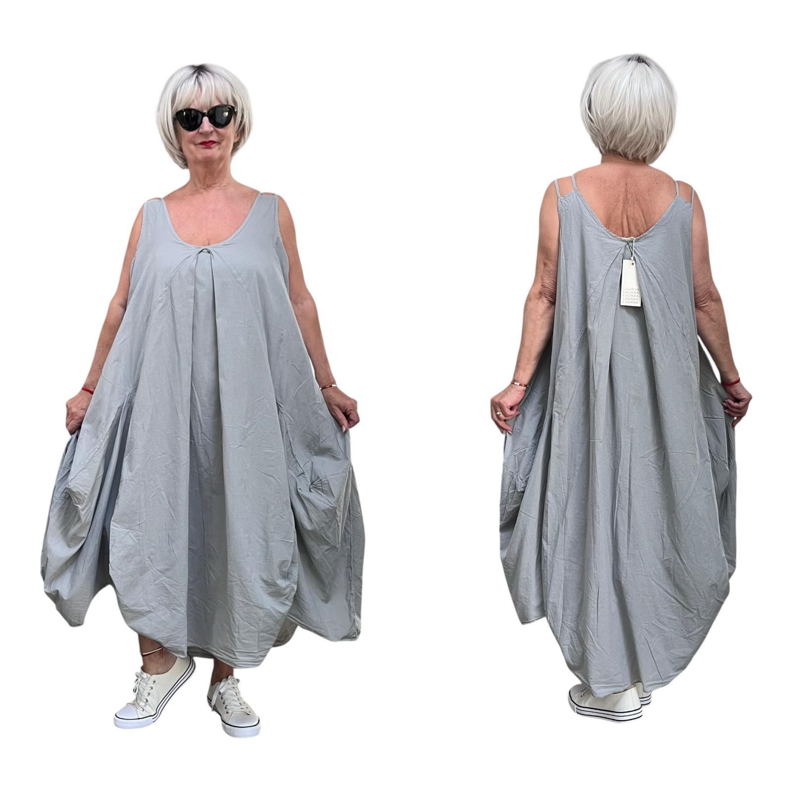 LUUKAA oversized katoene A-lijn jurk/apart/gevoerd