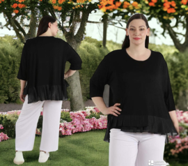 AKH oversized viscose top/tuniek met inzet van tule/apart stretch  zwart