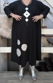 Joulie Collection oversized viscose A-lijn jurk met zakken zwart/stretch