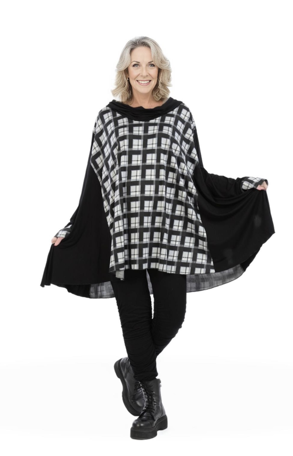 AKH oversized viscose tuniek apart stretch zwart/grijs