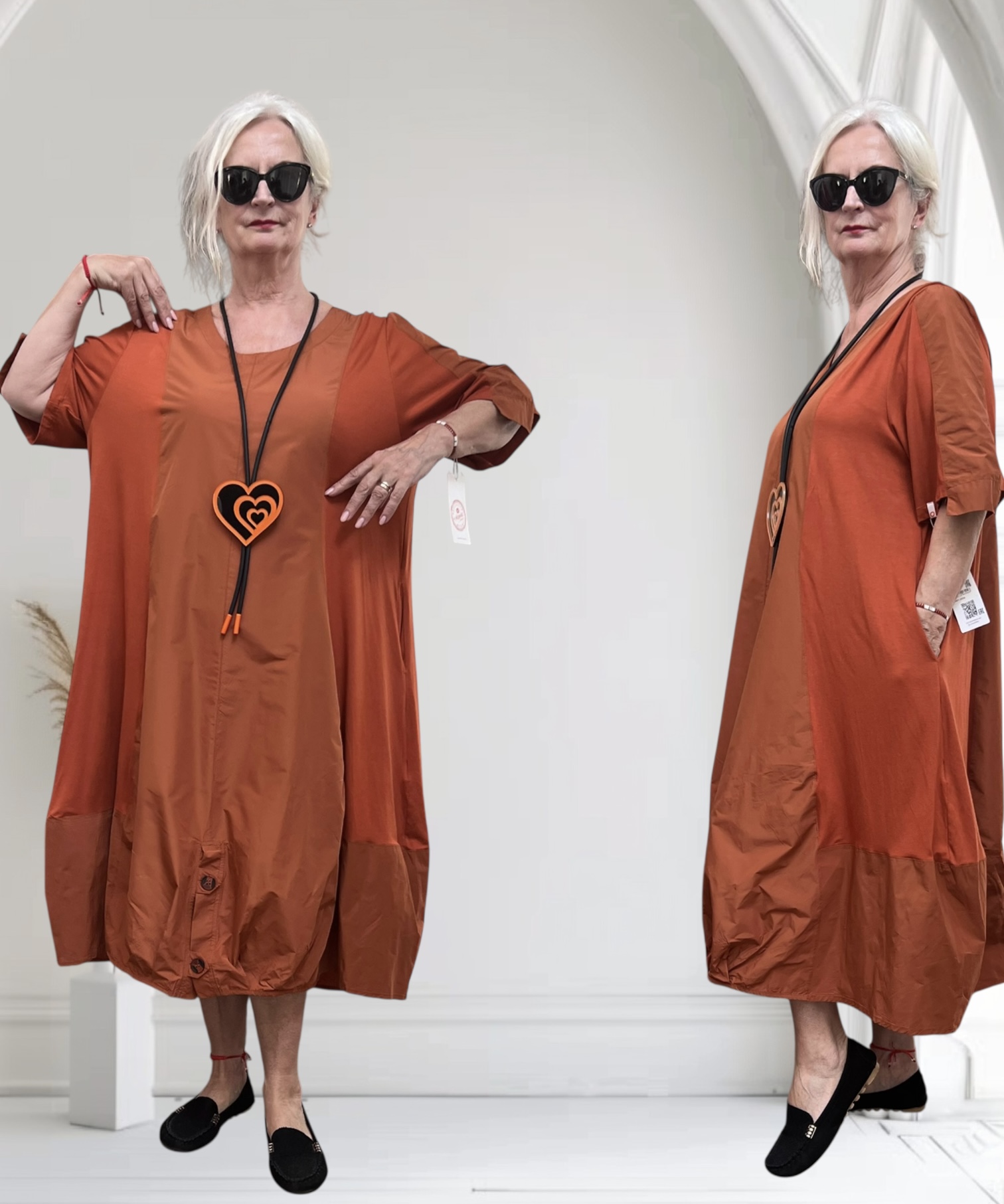 ALYANS oversized viscose A-lijn jurk met taft stretch