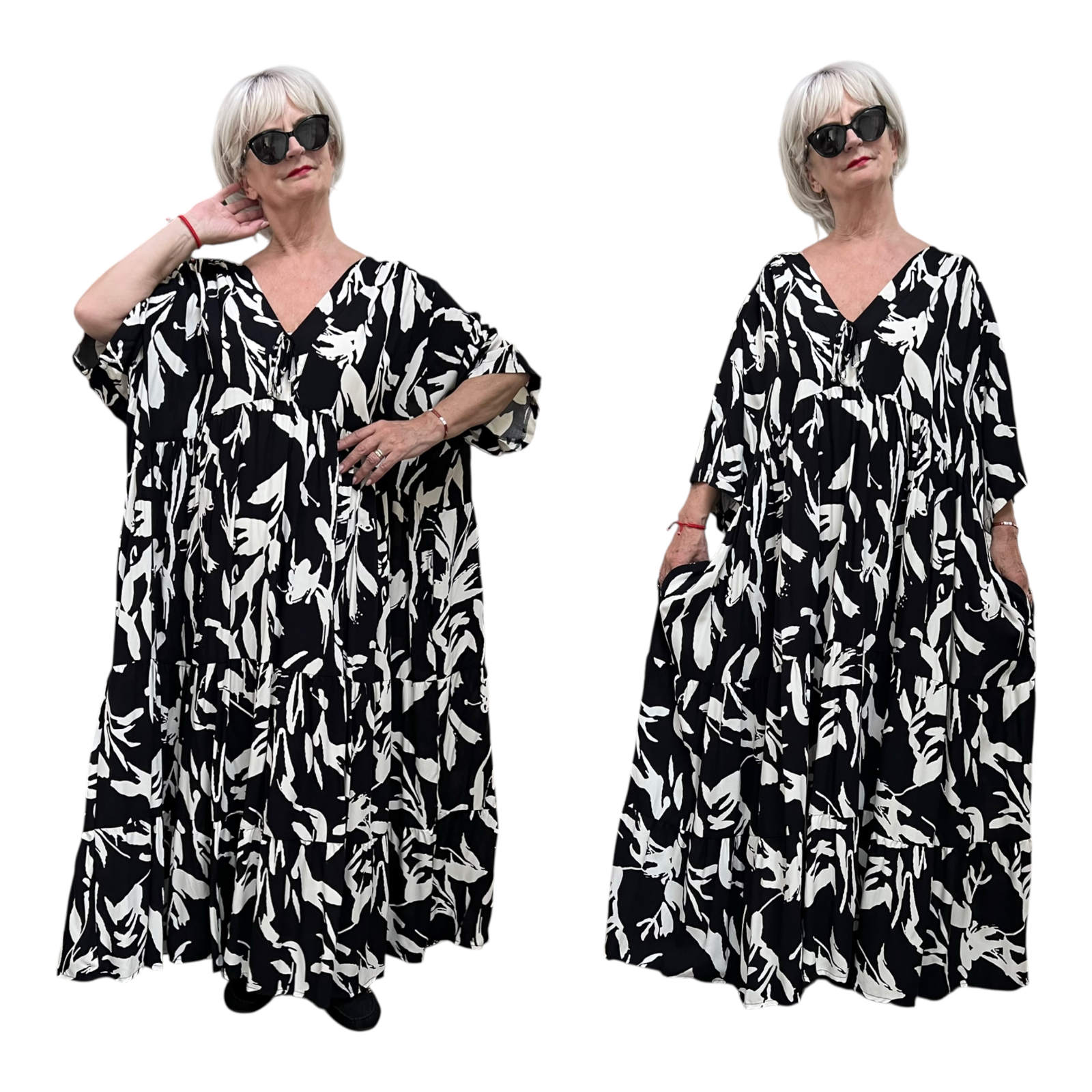 Vincenzo Allocca oversized viscose  BOHO A-lijn jurk apart zwart/wit