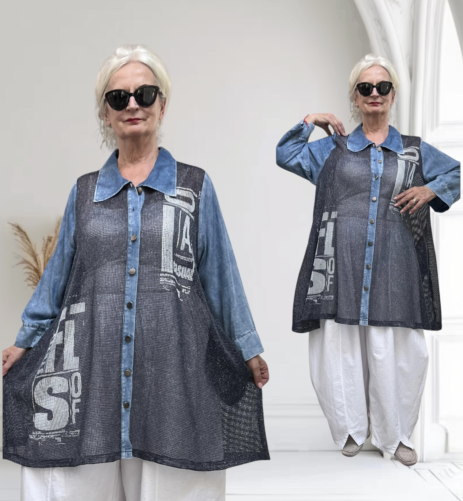 Zedd Plus tencel jeans A-lijn blouse/hemd/tuniek