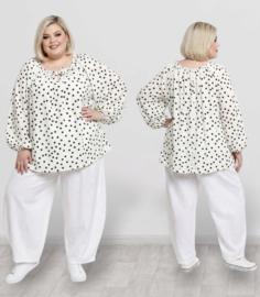 ITALIA oversized viscose blouse/top wit/zwart stretch