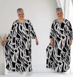 AKH oversized viscose ballon jurk apart/ stretch/ zwart/wit