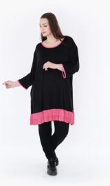 AKH oversized viscose tricot A-lijn tuniek  apart stretch zwart/fuchsia