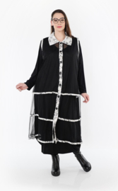 AKH oversized mouwloos vest/tuniek van stretch tule kwaliteit/zwart/wit