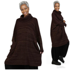 AKH gebreide zacht bouclé oversized tuniek/jurk  apart stretch chocoladebruin