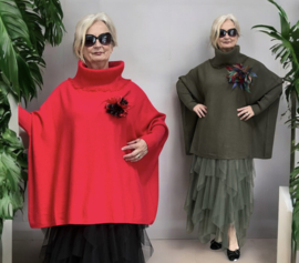 ITALIA oversized viscose mix gebreide top/tuniek met broche/in meerdere kleuren