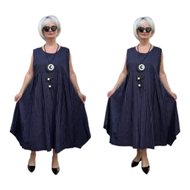 AKH oversized linnen mix A-lijn jurk apart donkerblauw