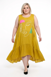 PURO LINO linnen A-lijn jurk met inzet van tricot