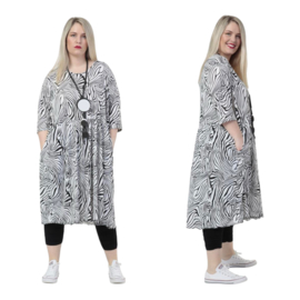 AKH oversized viscose A-lijn jurk met zakken apart  zwart/wit/stretch