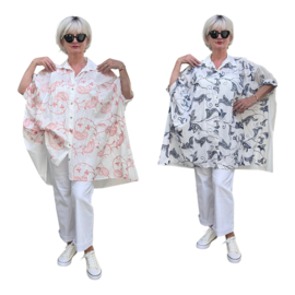 ITALIA MODA oversized katoen geborduurde blouse/hemd/in meerdere kleuren