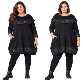 Vincenzo Allocca oversized katoen A-lijn tuniek met lakverf kraag /stretch/zwart