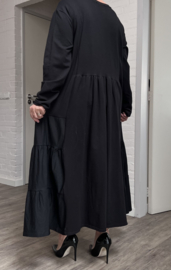 SASHA  oversized katoen A-lijn jurk stretch zwart