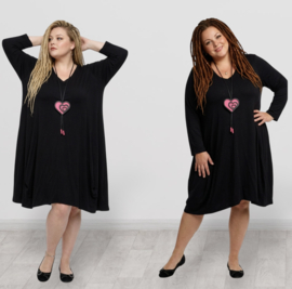 Ophilia viscose A-lijn jurk/tuniek  stretch zwart