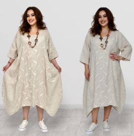 Moonshine linnen A-lijn geborduurde jurk