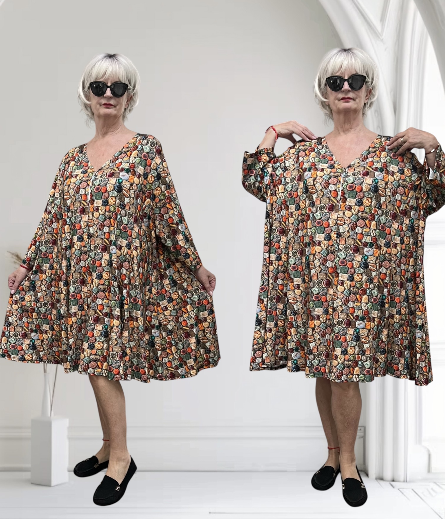 New Jersey oversized viscose A-lijn jurk/tuniek met korte rits / stretch