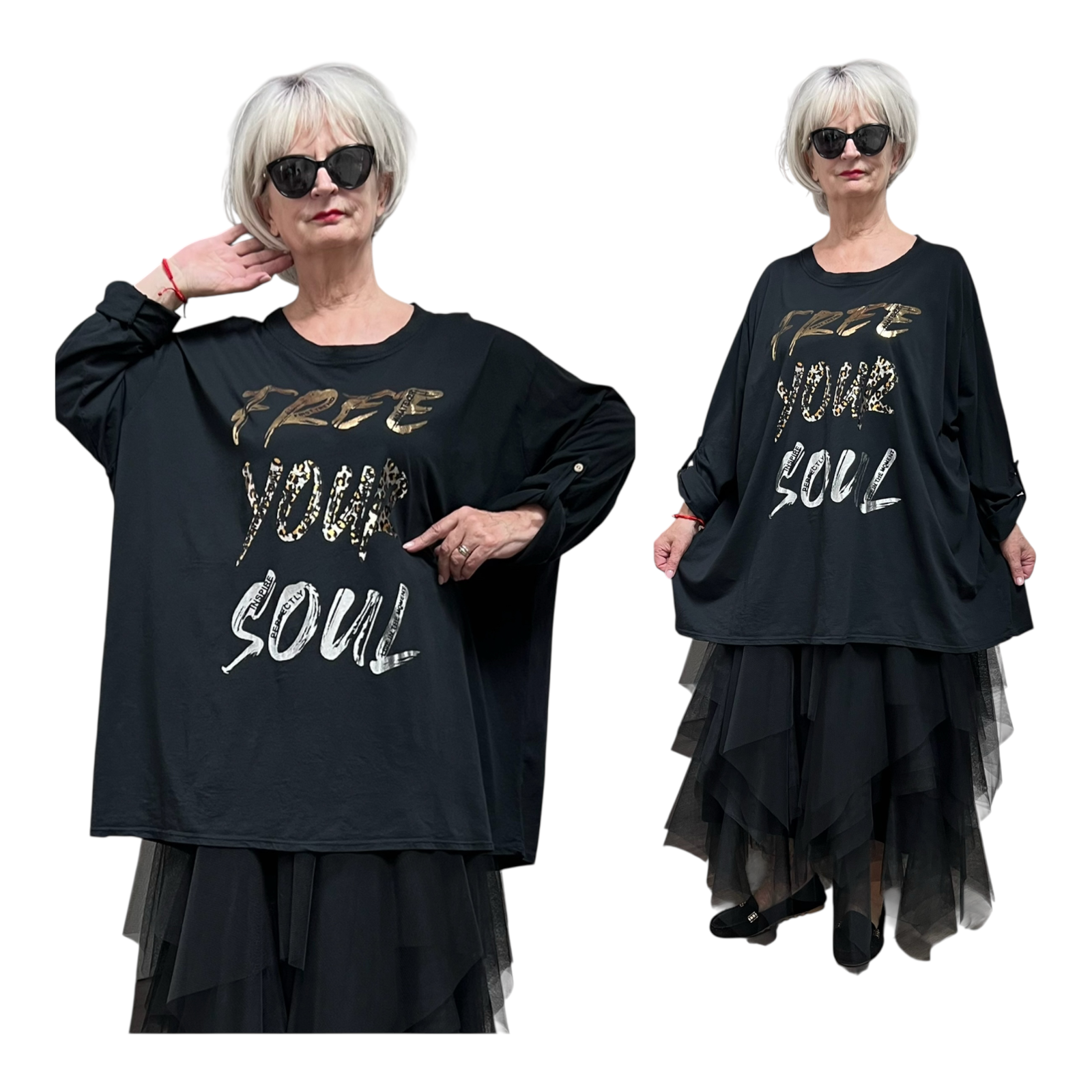 ITALIA MODA  oversized katoen top apart stretch zwart