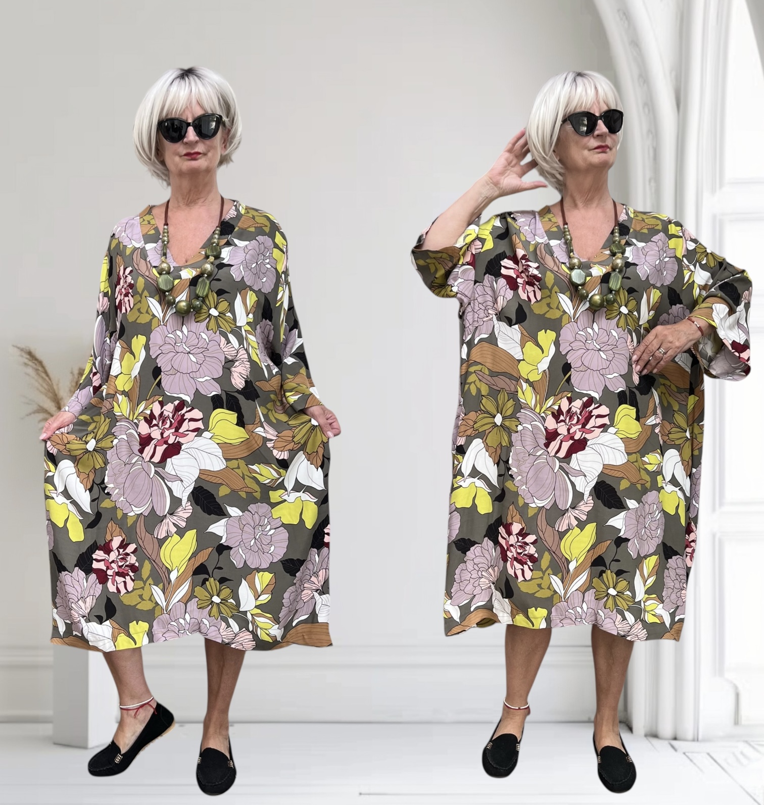 Ophilia oversized viscose jurk met zakken