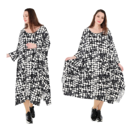 AKH oversized viscose A-lijn jurk / apart /stretch /zwart/wit