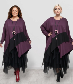 KEKOO design viscose A-lijn tuniek  met inzet van tule/stretch