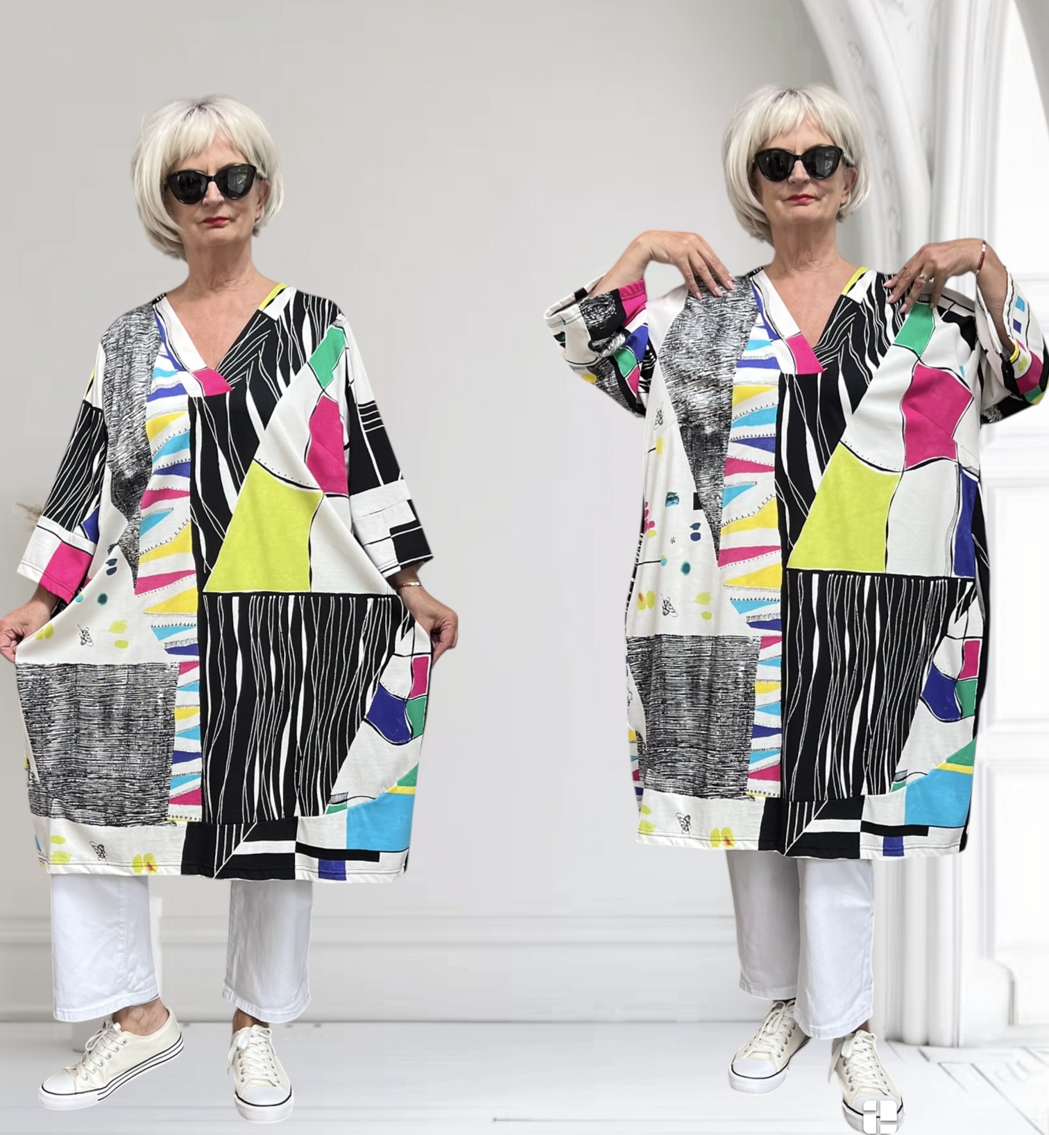 Ophilia oversized katoen jurk met zakken/ stretch