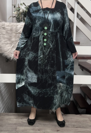 IZZY Style viscose A-lijn jurk grijs/zwart/groen stretch