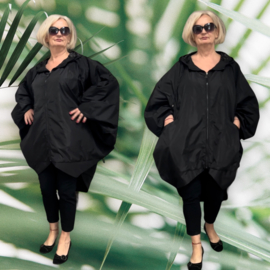 MYPEPER oversized  tussenjas  waterbestendig met ritssluiting en capuchon gevoerd/ zwart