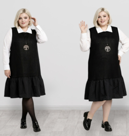 AKH oversized mouwloze gebreide katoen A-lijn jurk met inzet van taft  /apart/zwart
