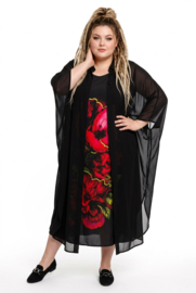 SASHA DIVA oversized chiffon  A-lijn jurk + blazer  zwart met bloemen
