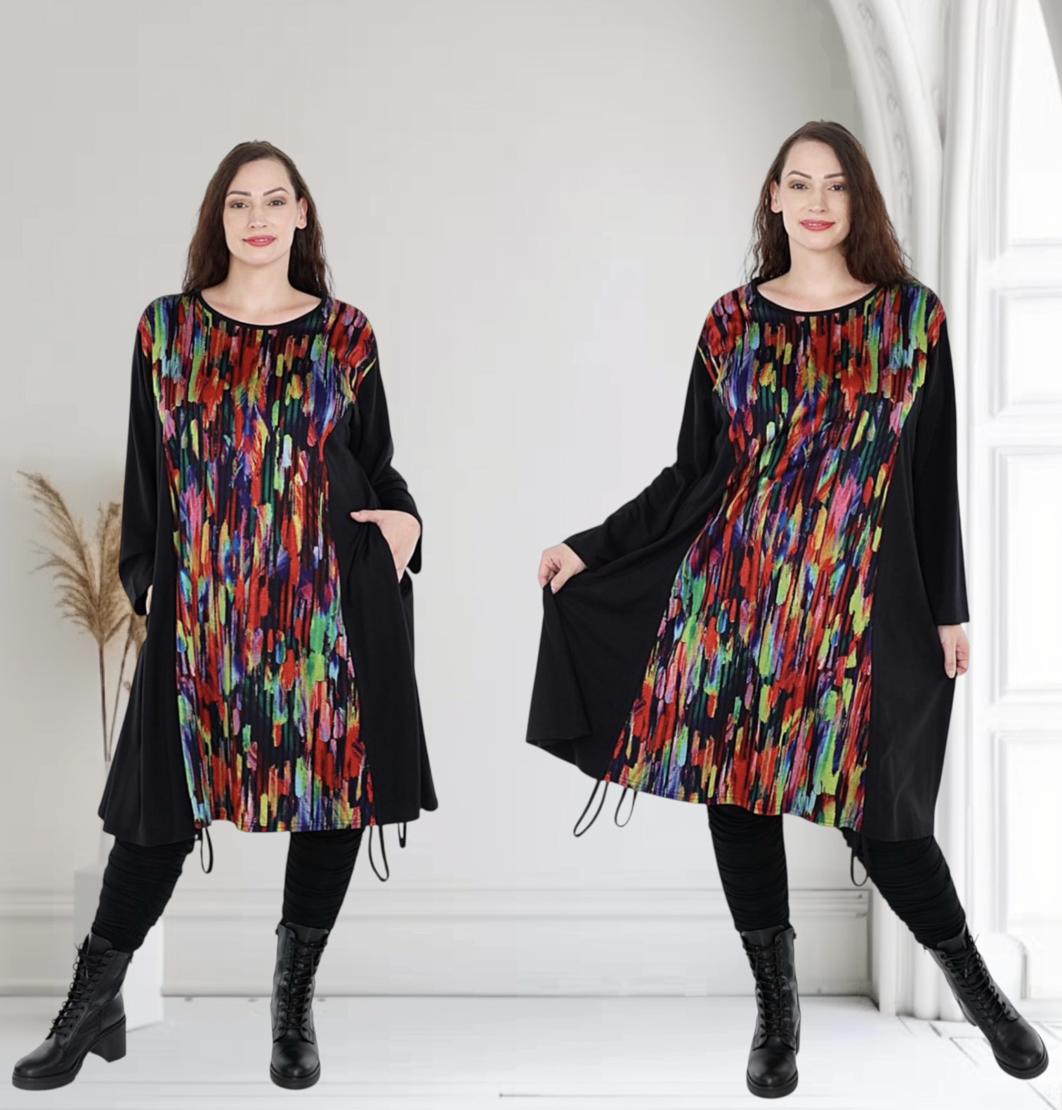 AKH oversized viscose mix jurk/tuniek apart stretch