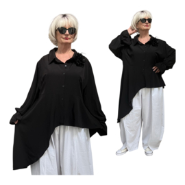 ITALIA oversized viscose mix blouse met broche stretch/zwart