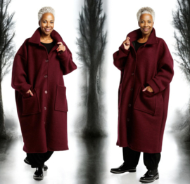AKH oversized lange wollen winterjas/mantel  gevoerd wijnrood