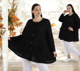 AKH gebreide oversized bouclé  A-lijn katoen vest/blazer apart stretch