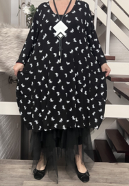 New Jersey viscose A-lijn jurk met zakken  stretch zwart/wit
