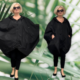 MYPEPER oversized  tussenjas  waterbestendig met ritssluiting en capuchon gevoerd/ zwart